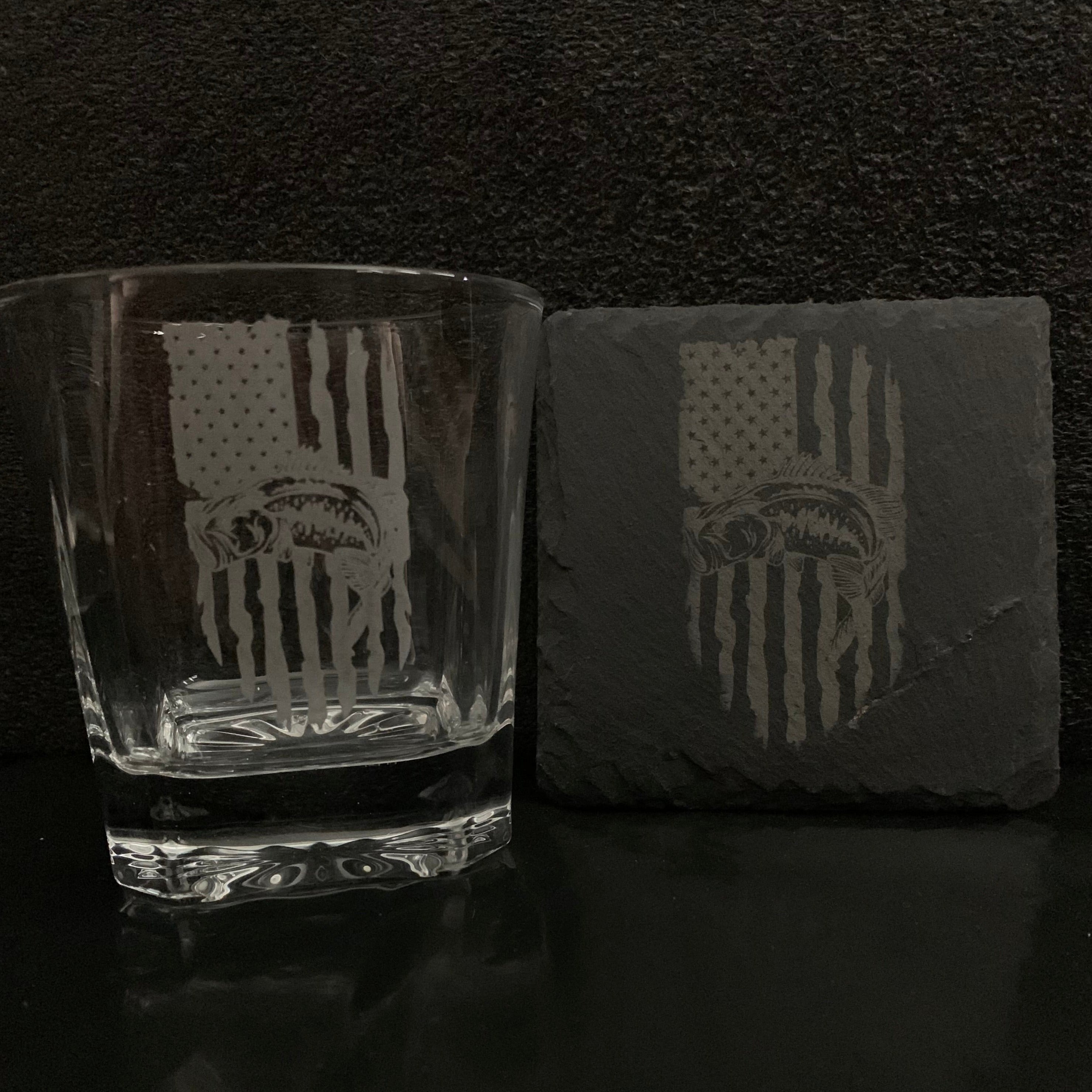 American Bass Whiskey Glass & Coaster