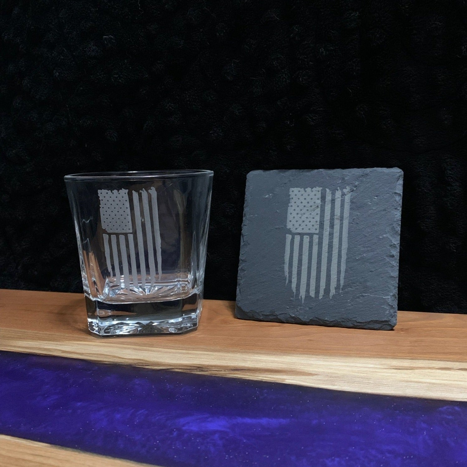 American Flag Whiskey Glass & Coaster