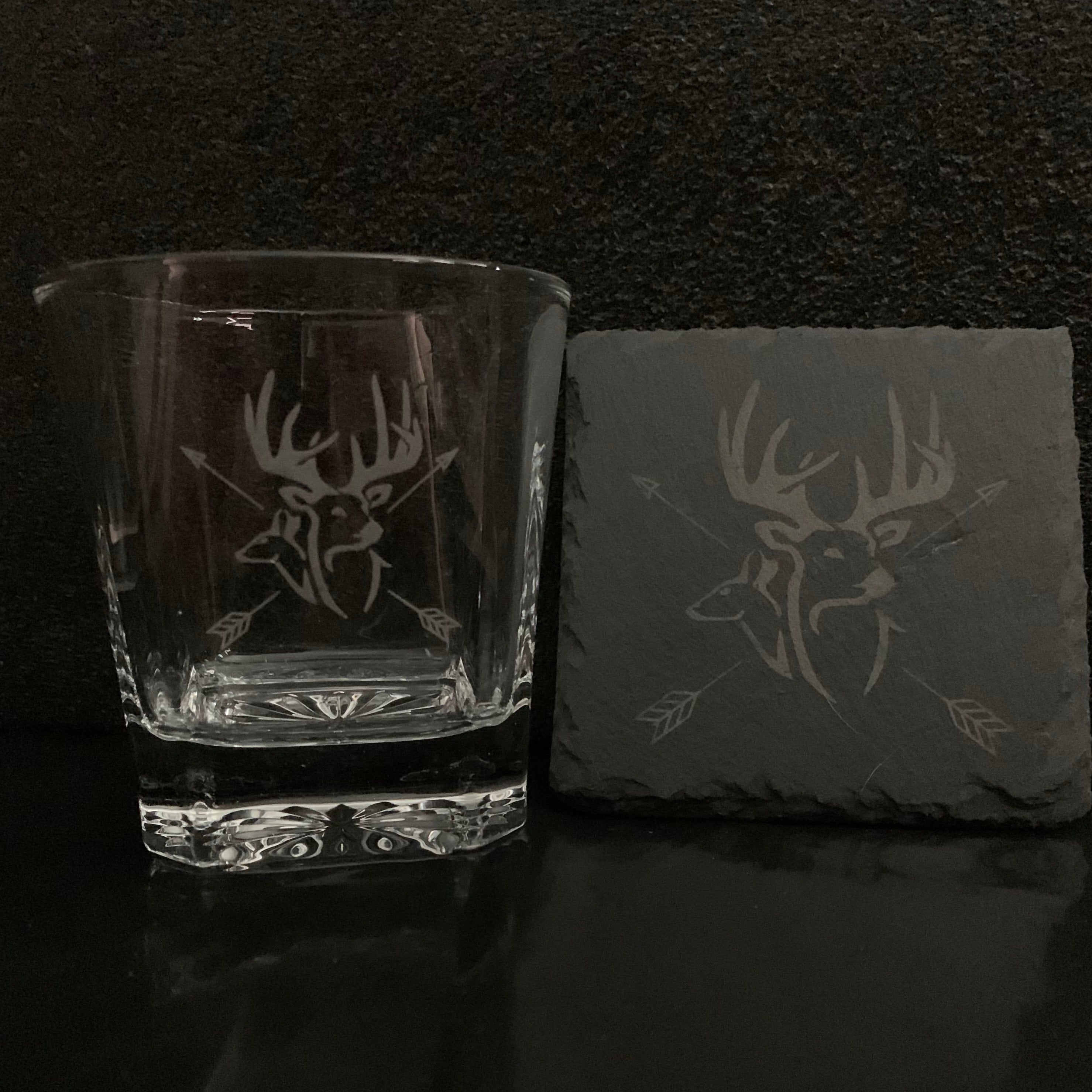 Doe & Buck Whiskey Glass & Coaster
